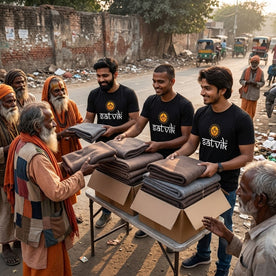 Blanket Seva (कंबल सेवा) distribution to homeless and abandoned elders, providing warmth and care through ePuja by Satvik charity service. India’s Trusted Platform for Online Seva & Charity Services. Book - ePujabySATVIK
