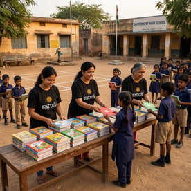 Stationery kit donation for children, providing school supplies to support education and learning through ePuja by Satvik charity seva. India’s Trusted Platform for Online Seva & Charity Services. Book - ePujabySATVIK
